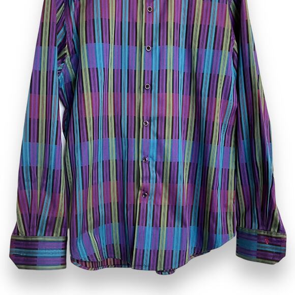 Robert Graham Purple and Teal Button Down With Embroidered Cuffs Men's Size XL - Picture 4 of 8